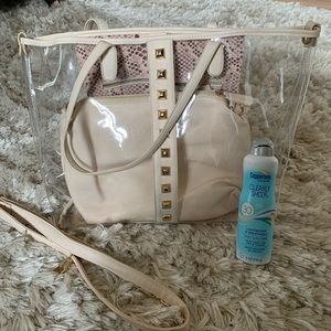 Beach Bag clear and nude with gold studs Tote